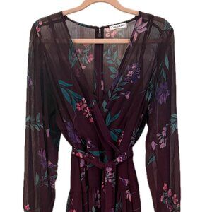 Calvin Klein Floral Chiffon Wrap Dress | Size 12 | 3/4 Sleeve